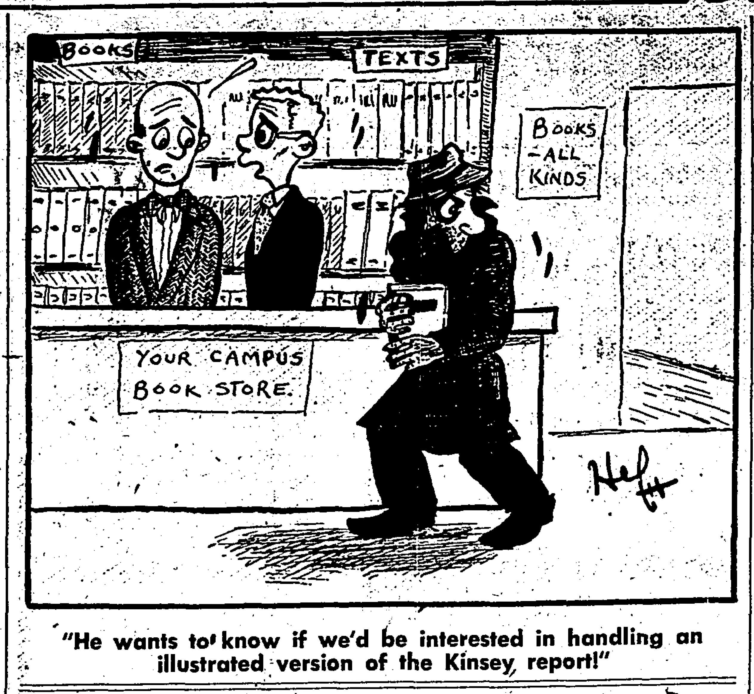 Hefner cartoon from Daily Illini, July 21, 1948 (Courtesy Illini Publishing Co.)