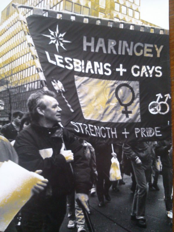 Bob Cant demonstrating against Section 28, 1988 (Photo courtesy of Bob Cant)