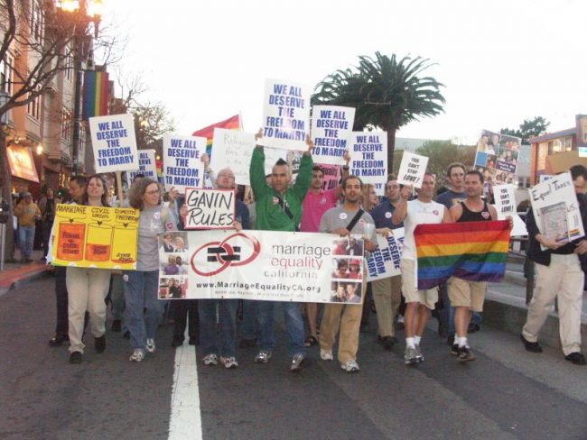 San Francisco pro gay marriage protest in 2004 (via Wikimedia Commons)